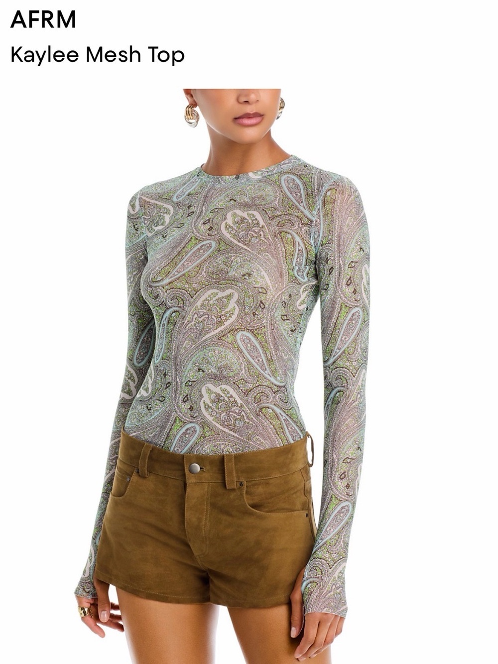 AFRM Kaylee Long-Sleeve Paisley Mesh Top